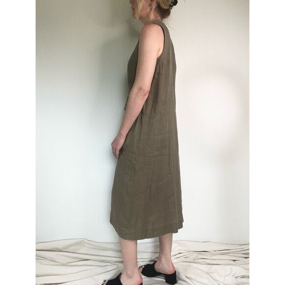SUGAR CANDY MOUNTAIN Slouched Sleeveless Taupe Green Linen Dress Oversized US XS - Picture 10 of 13